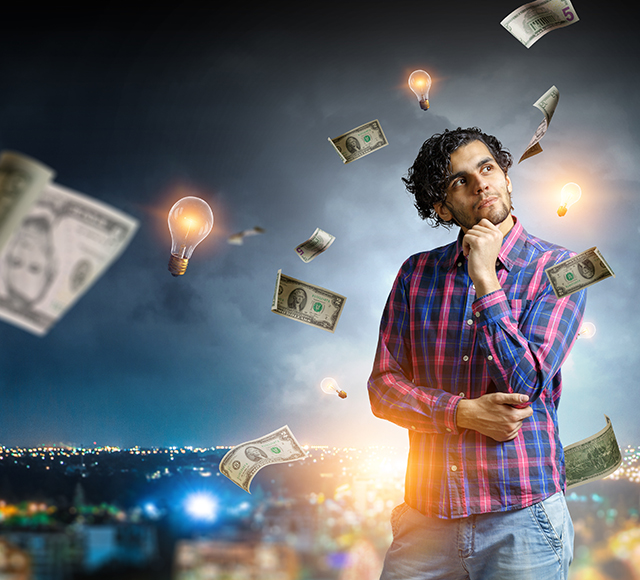 Man thinking and seeking new ideas A man in casual clothes thinking.