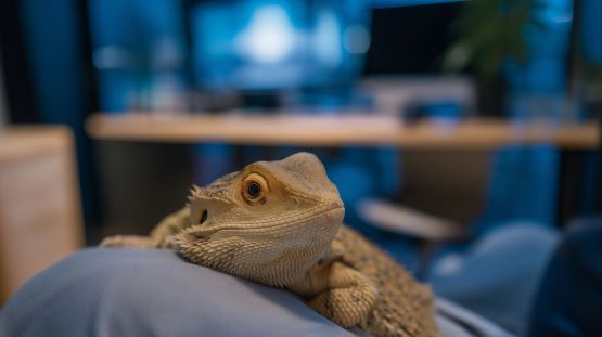 bearded dragon resting on owner's lap